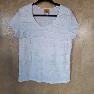 Short Sleeve Cotton V-Neck Ruffled Top Ivory Size Large